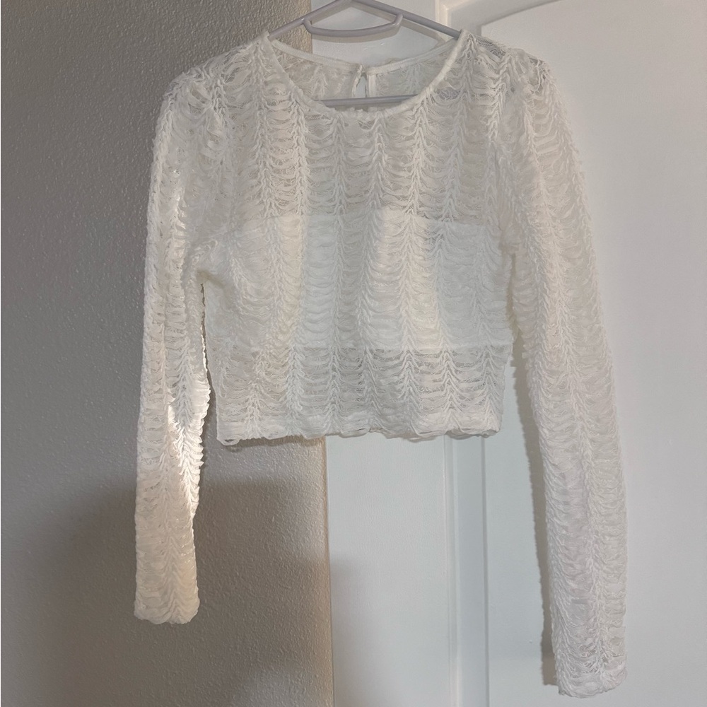 White sheer textured two piece set